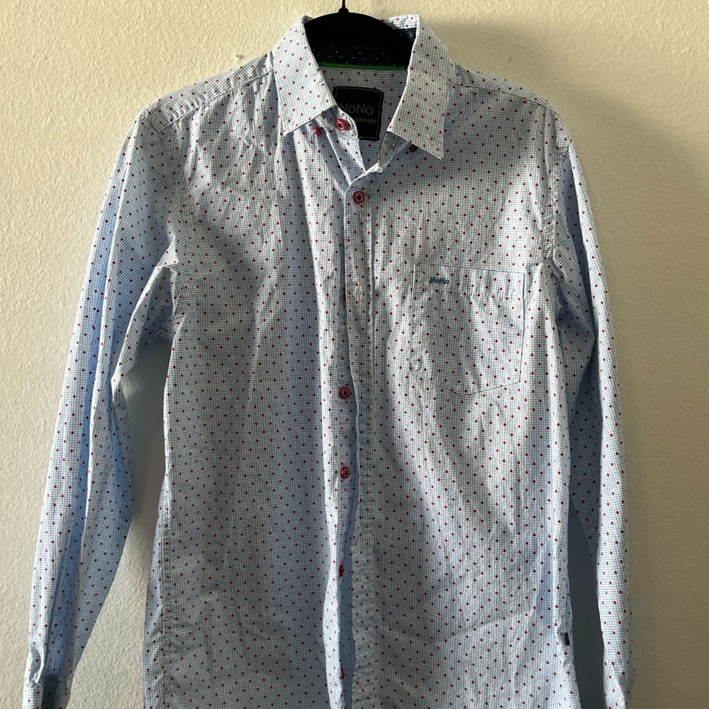 Nono Men's Light Blue Printed Button-Up Shirt